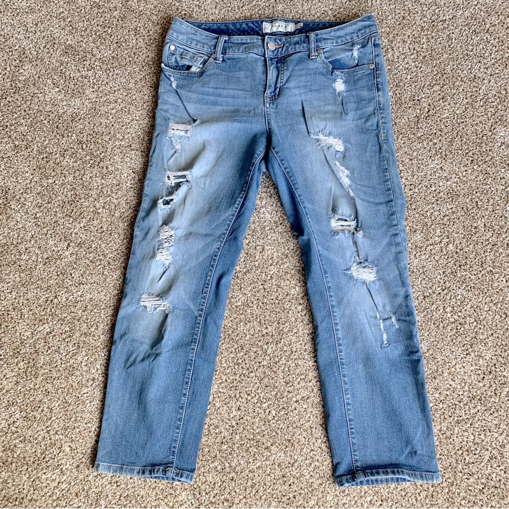 Relaxed fit distressed denim